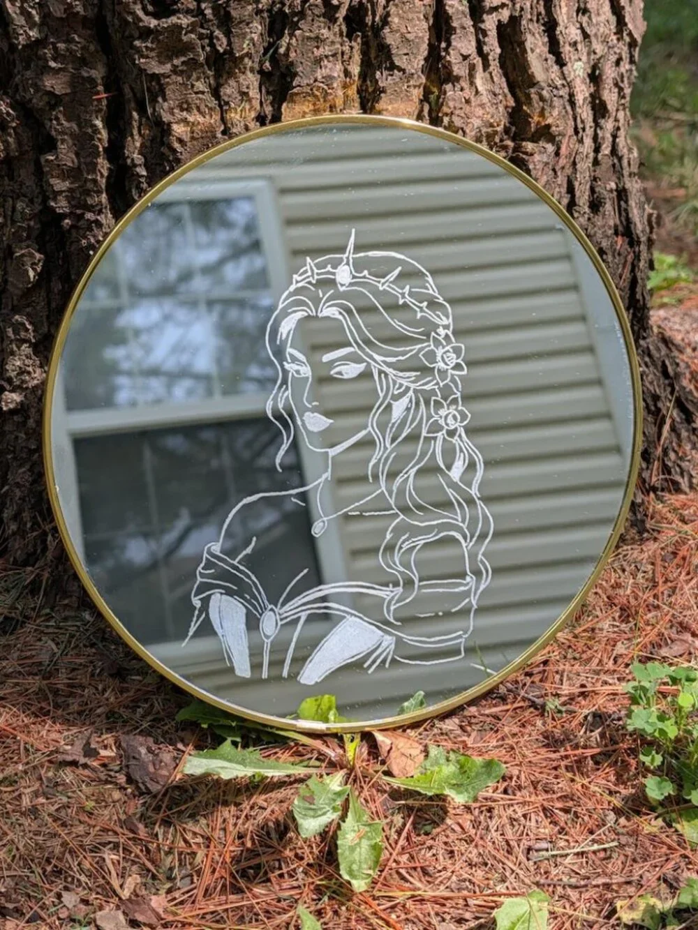 Hand Engraved Persephone Mirror Gothic Goddess Decor
